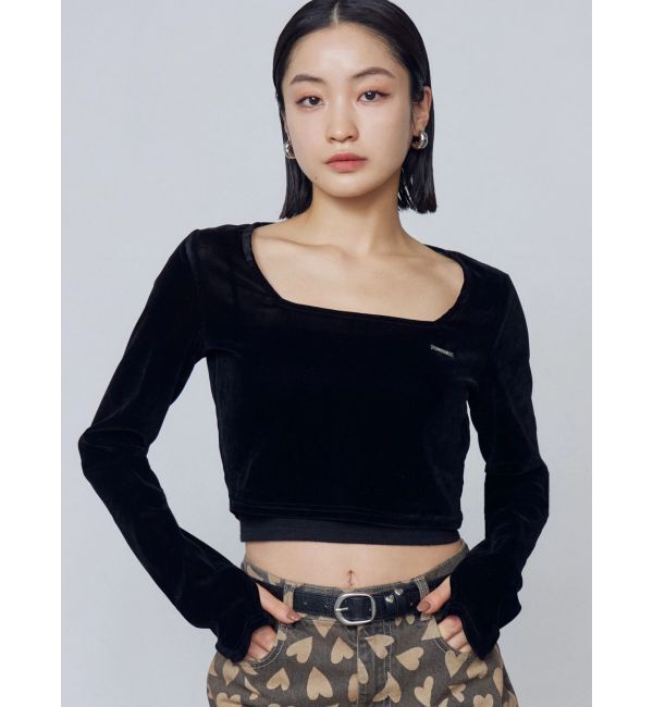 EMODA「シアーベロアプレートクロップトップ」|Tシャツ・カットソー|ブラック