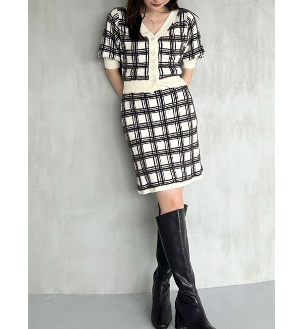 MERCURYDUO「チェックミニニットセットアップ」|ワンピース|
