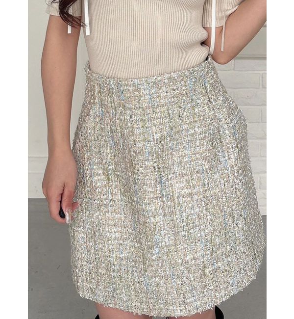 MERCURYDUO「ツイード台形ミニスカート」|スカート|ミントグリーン