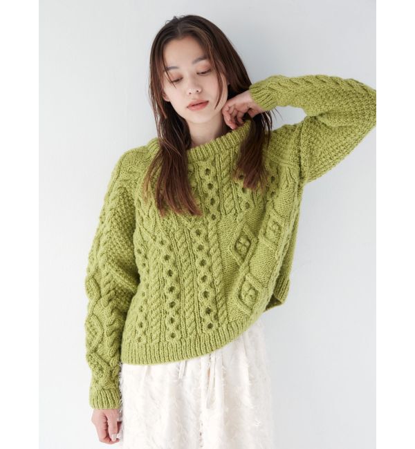 Ungrid「パッチワークケーブルルーズニット」|ニット・セーター|ピスタチオ