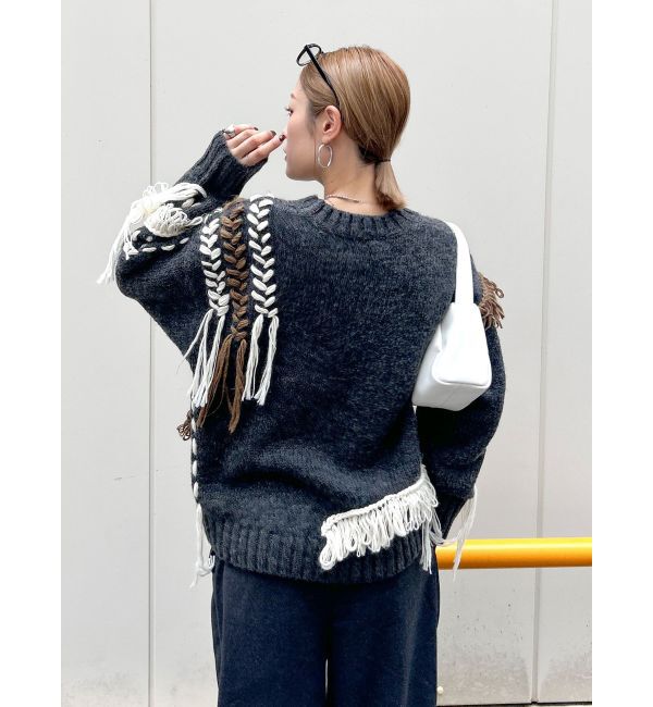 Ungrid「レースアップデザインルーズニット」|ニット・セーター|