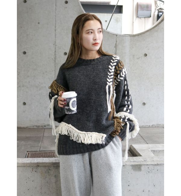 Ungrid「レースアップデザインルーズニット」|ニット・セーター|