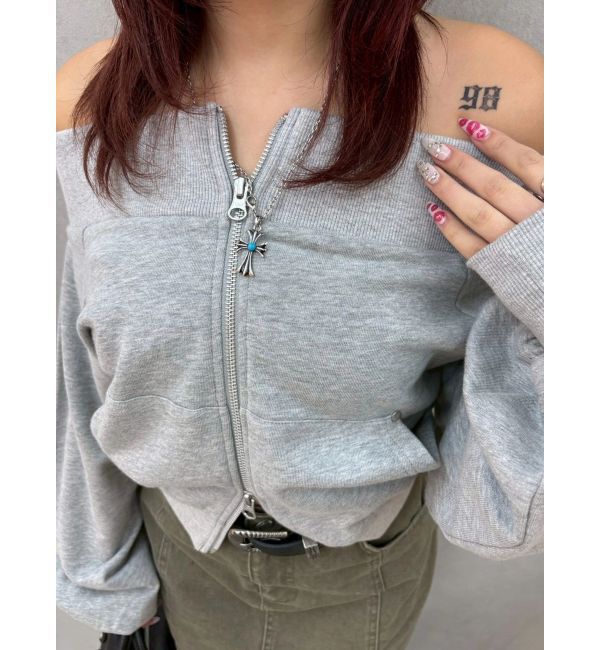 EVRIS「フロントジップオフショルスウェットトップス【セットアップ着用可能】」|スウェット・ジャージ|