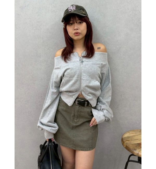 EVRIS「フロントジップオフショルスウェットトップス【セットアップ着用可能】」|スウェット・ジャージ|