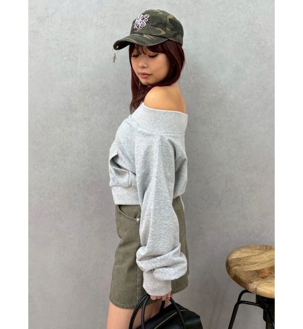 EVRIS「フロントジップオフショルスウェットトップス【セットアップ着用可能】」|スウェット・ジャージ|