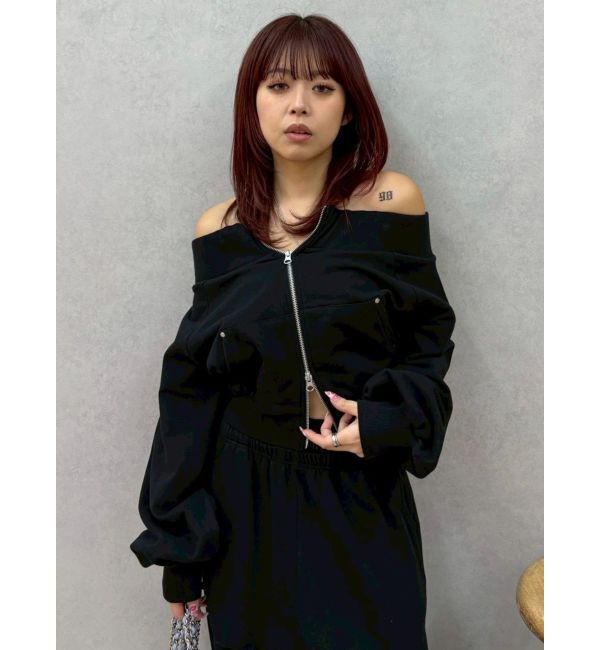 EVRIS「フロントジップオフショルスウェットトップス【セットアップ着用可能】」|スウェット・ジャージ|