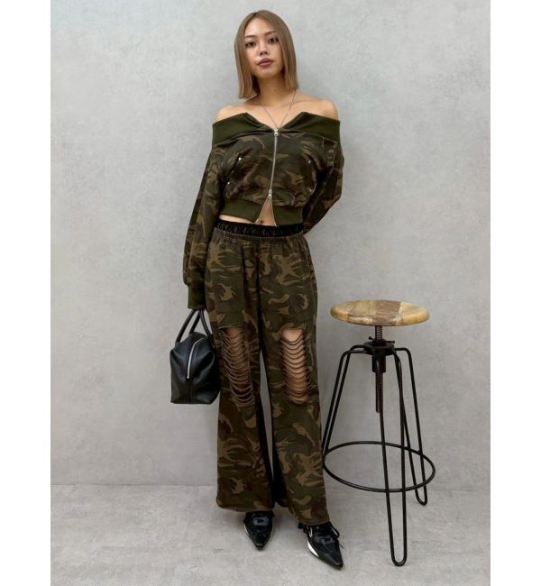 EVRIS「フロントジップオフショルスウェットトップス【セットアップ着用可能】」|スウェット・ジャージ|