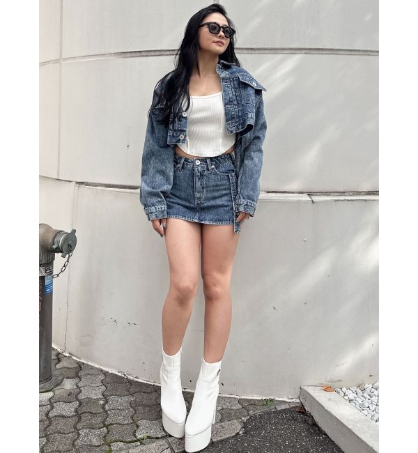 GYDA「ハイウエストBELTデザインデニムスカートライクショートパンツ」|スカート|