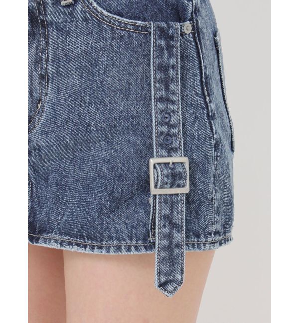 GYDA「ハイウエストBELTデザインデニムスカートライクショートパンツ」|スカート|