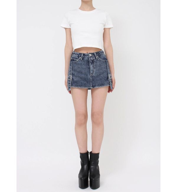 GYDA「ハイウエストBELTデザインデニムスカートライクショートパンツ」|スカート|