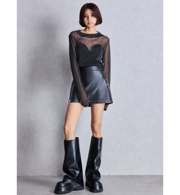 GYDA「mock neck shiny sheerトップス」|Tシャツ・カットソー|