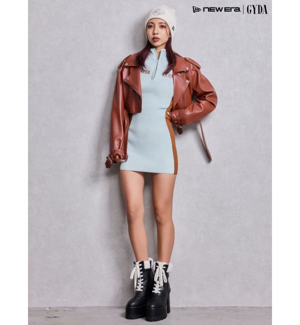 GYDA「BICOLOR WIDE LINEハーフZIPニットワンピース」|ワンピース|