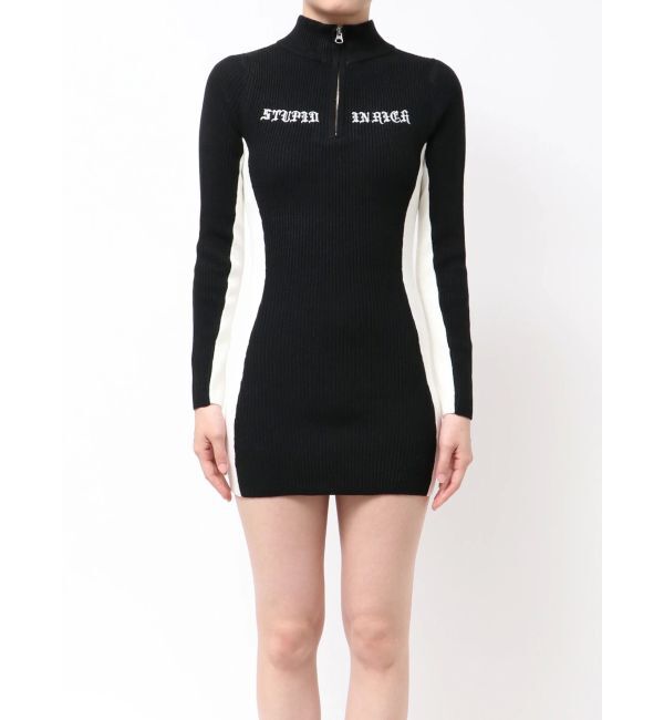 GYDA「BICOLOR WIDE LINEハーフZIPニットワンピース」|ワンピース|