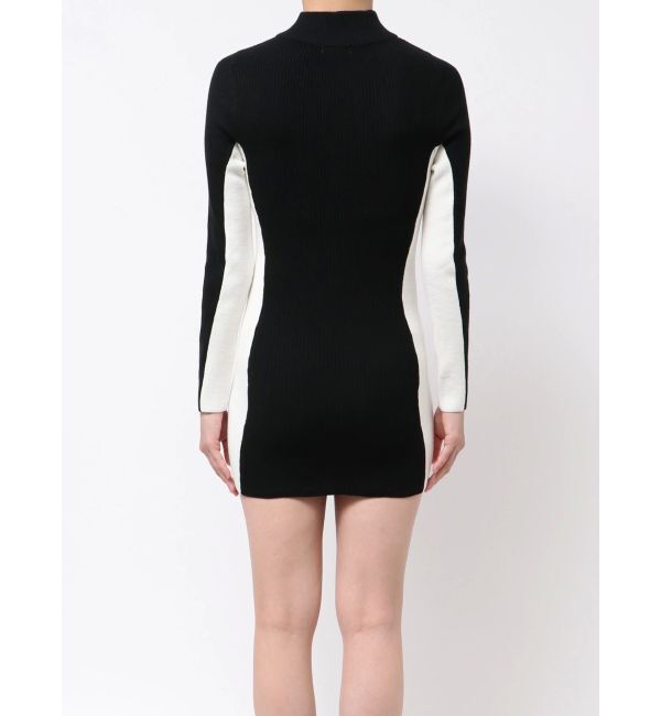 GYDA「BICOLOR WIDE LINEハーフZIPニットワンピース」|ワンピース|