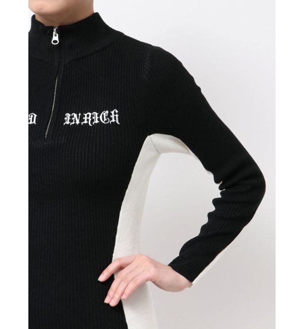 GYDA「BICOLOR WIDE LINEハーフZIPニットワンピース」|ワンピース|