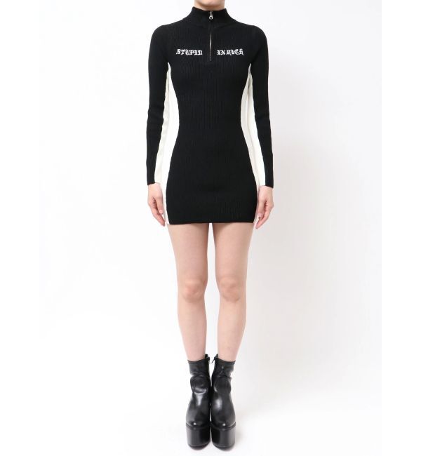 GYDA「BICOLOR WIDE LINEハーフZIPニットワンピース」|ワンピース|