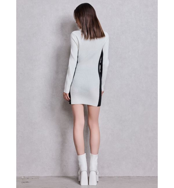 GYDA「BICOLOR WIDE LINEハーフZIPニットワンピース」|ワンピース|