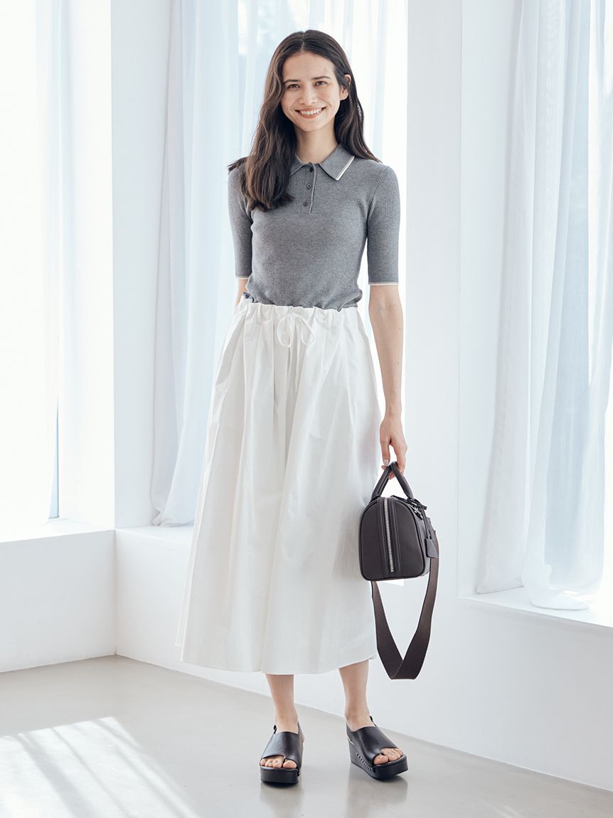 Mila Owen「【WEB限定カラー】ポロニット&times;タックフレアスカートドッキングワンピース」|ワンピース|