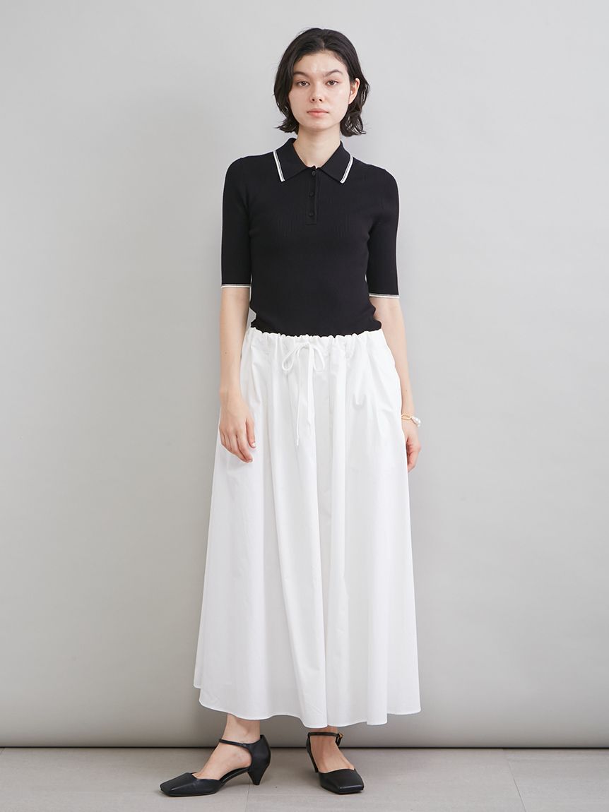 Mila Owen「【WEB限定カラー】ポロニット&times;タックフレアスカートドッキングワンピース」|ワンピース|BLK