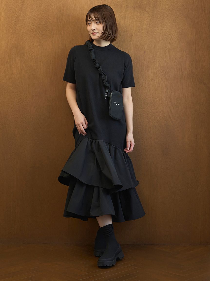 emmi atelier「ニットドッキングワンピース」|ワンピース|BLK