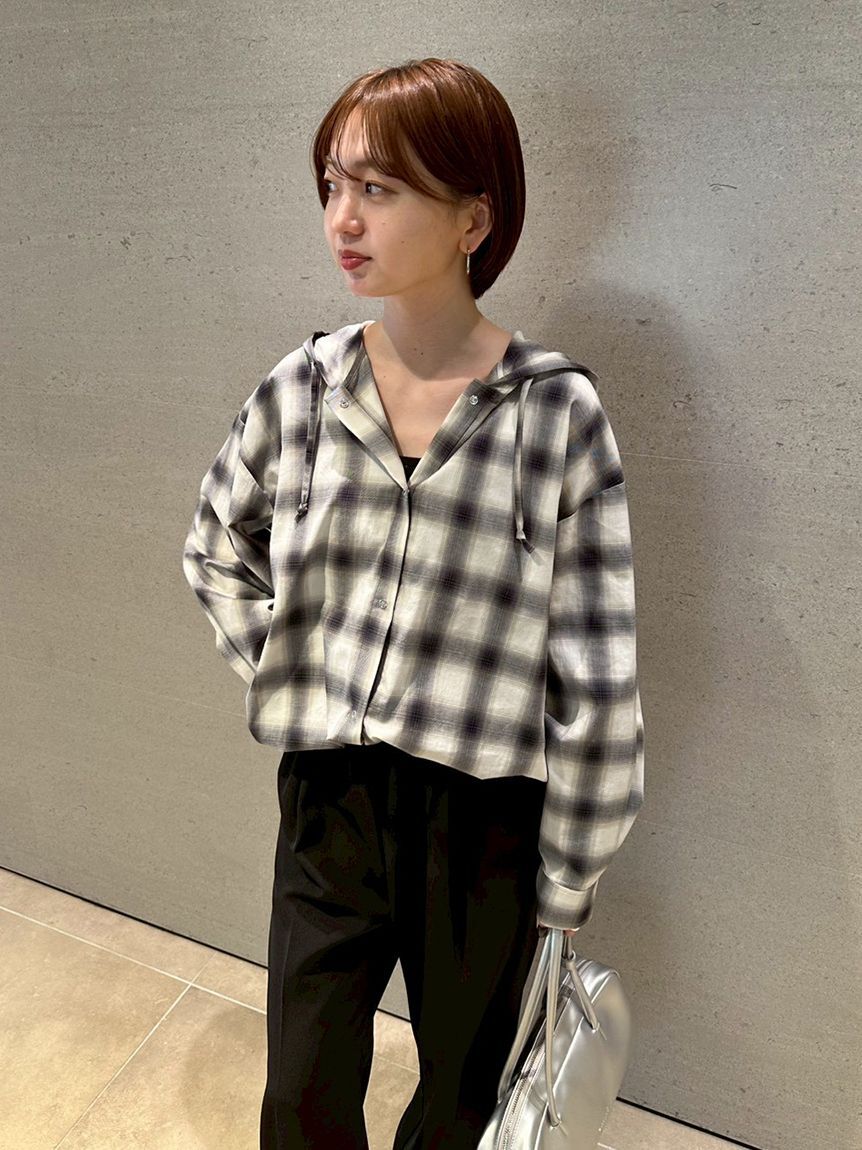 emmi atelier「チェックフーディーシャツ」|シャツ・ブラウス|