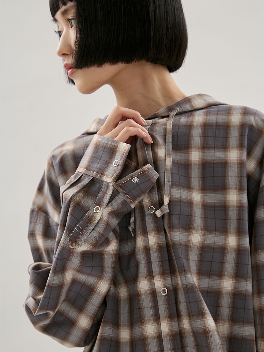 emmi atelier「チェックフーディーシャツ」|シャツ・ブラウス|