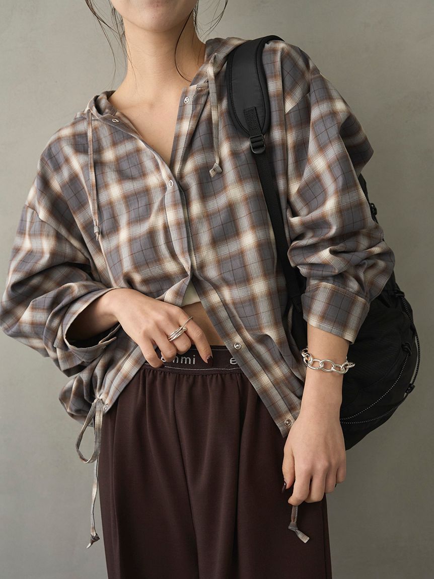 emmi atelier「チェックフーディーシャツ」|シャツ・ブラウス|GRY