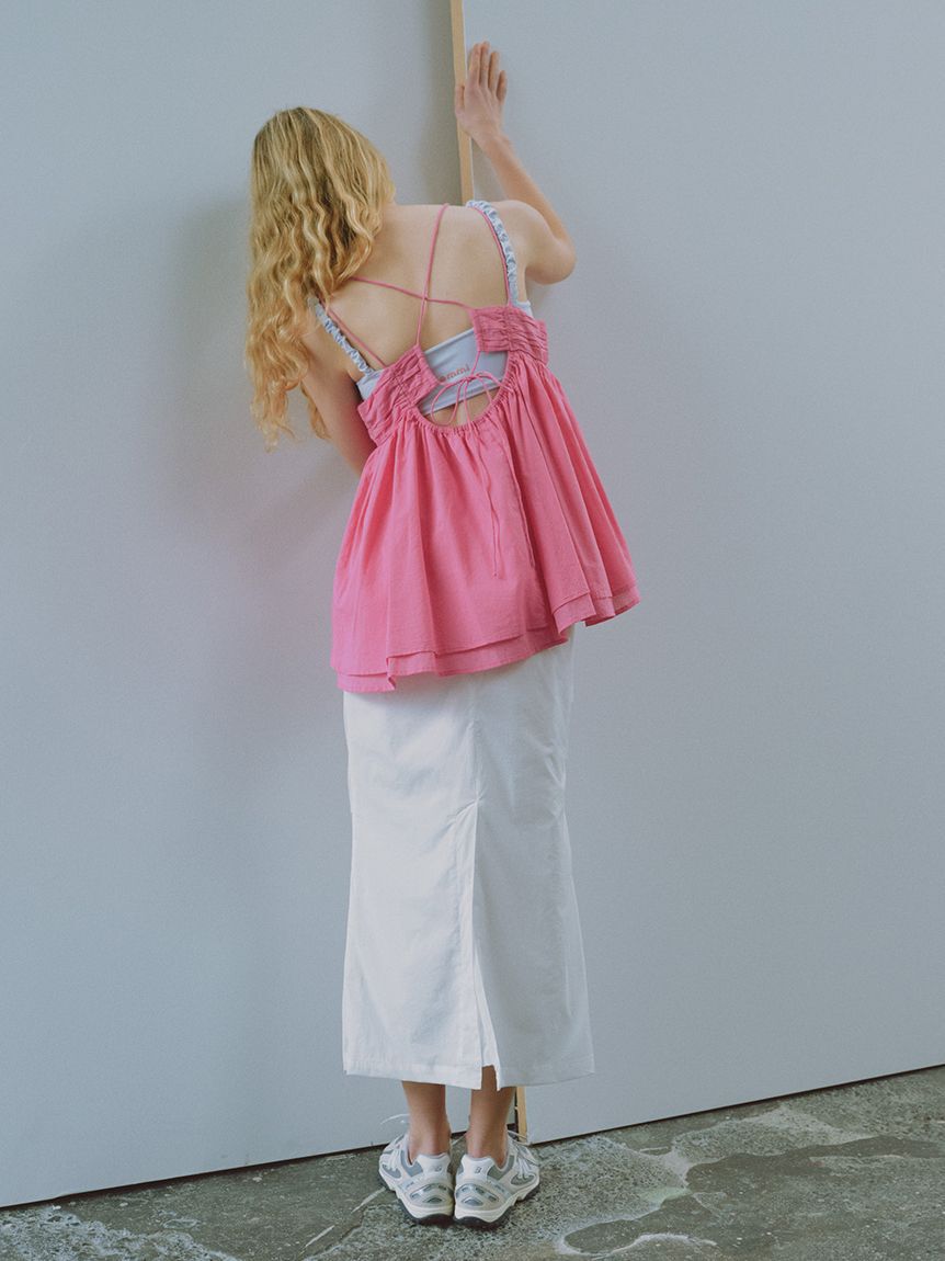 emmi yoga「【Sustainaretch】ギャザーショルダーブラトップ/UVカット/接触冷感」|インナー|