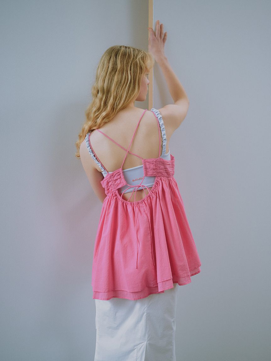 emmi yoga「【Sustainaretch】ギャザーショルダーブラトップ/UVカット/接触冷感」|インナー|LBLU