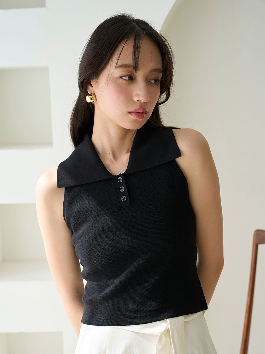 SNIDEL「Sustainable襟付きニットプルオーバー」|ニット・セーター|BLK