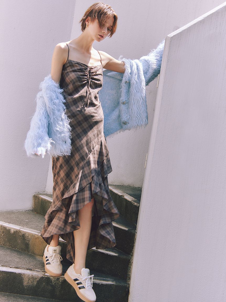 SNIDEL「フリルチェックキャミソールワンピース」|ワンピース|