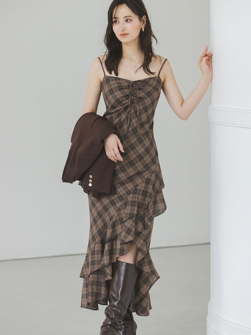 SNIDEL「フリルチェックキャミソールワンピース」|ワンピース|