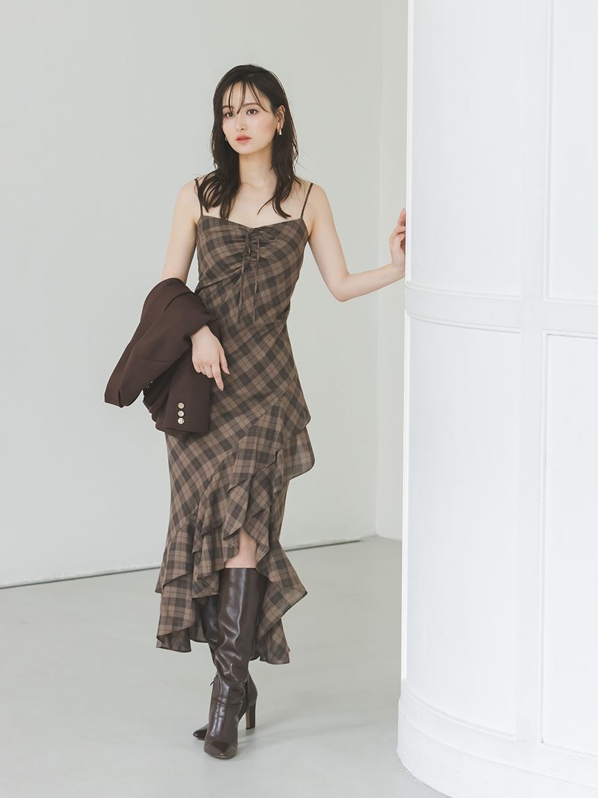 SNIDEL「フリルチェックキャミソールワンピース」|ワンピース|