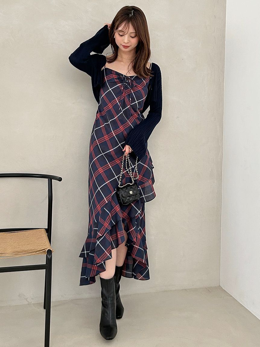 SNIDEL「フリルチェックキャミソールワンピース」|ワンピース|