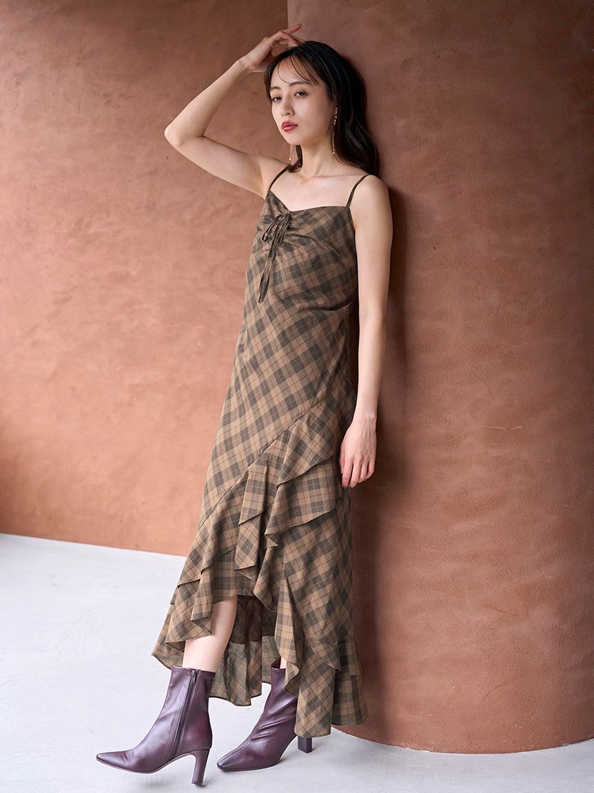 SNIDEL「フリルチェックキャミソールワンピース」|ワンピース|