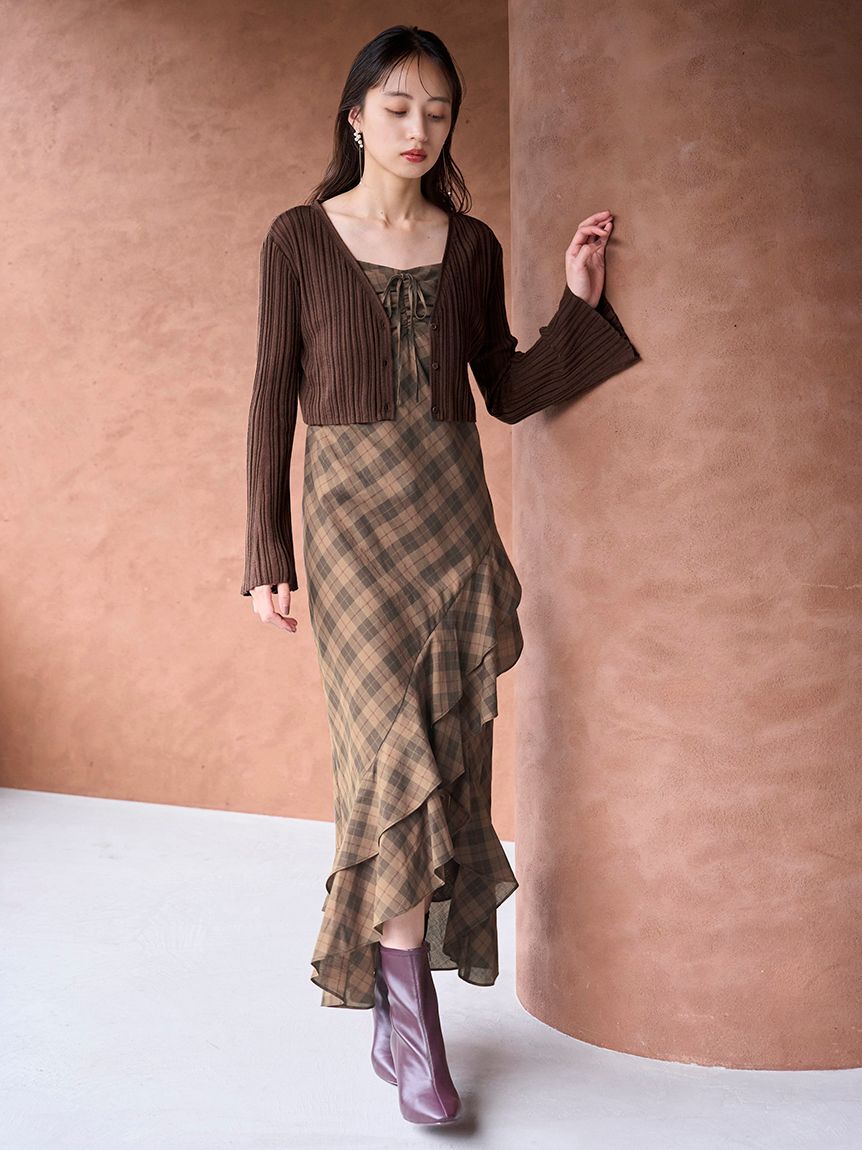 SNIDEL「フリルチェックキャミソールワンピース」|ワンピース|