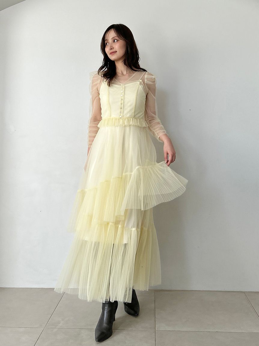 SNIDEL「Sustainableティアードチュールドレス」|ドレス|