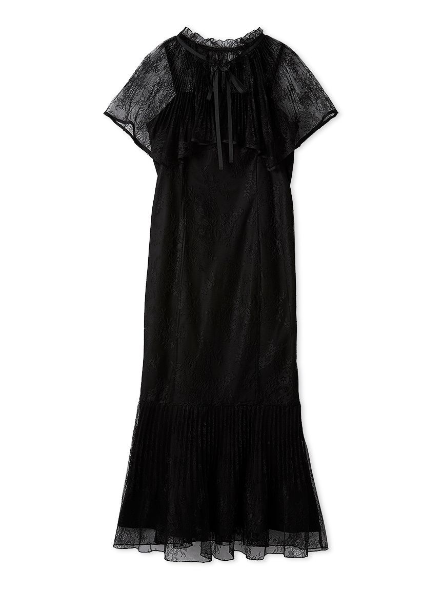 SNIDEL「レースケープセットマーメイドドレス」|ドレス|BLK
