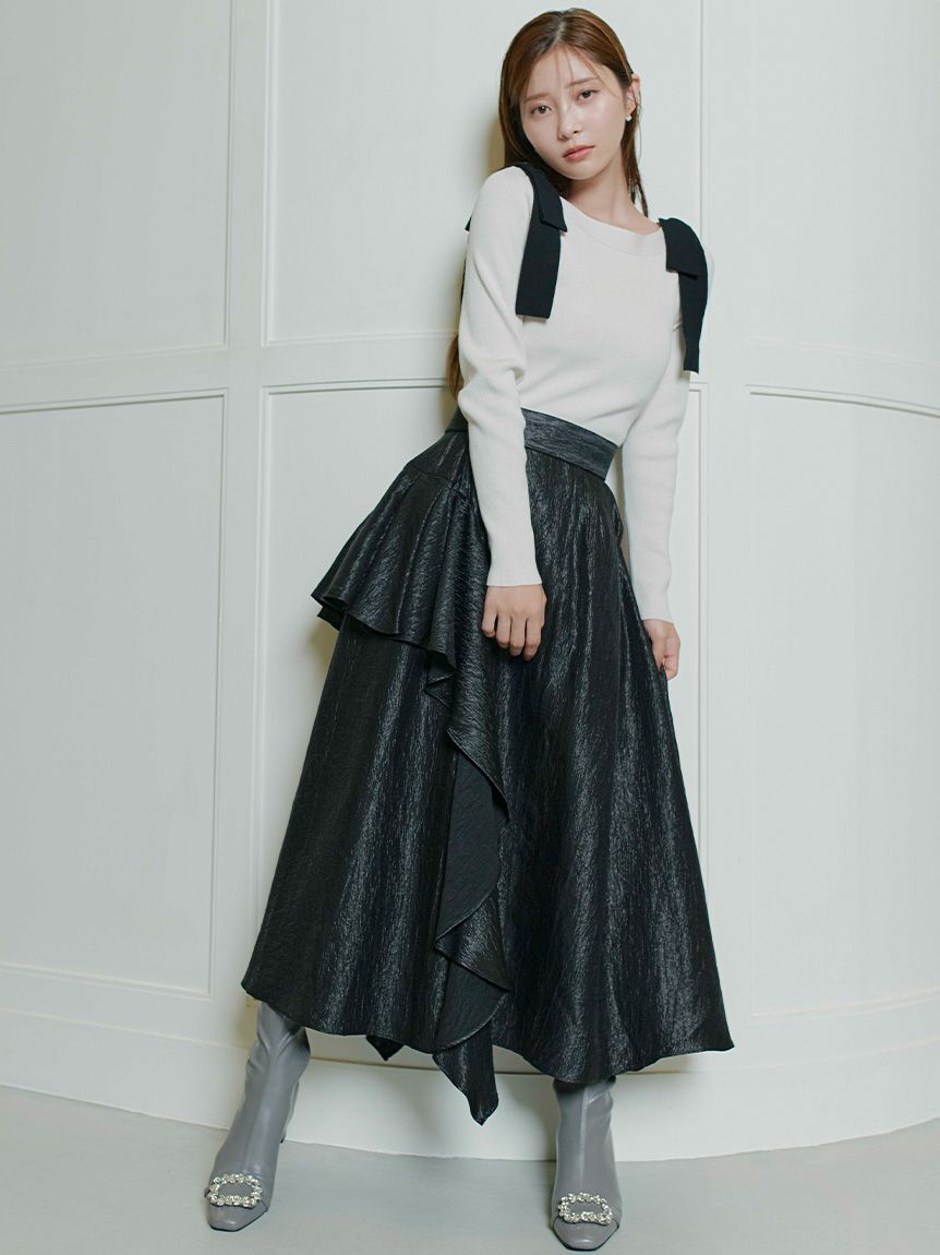 CELFORD「【ウォッシャブル】シャイニーアシンメトリースカート」|スカート|BLK