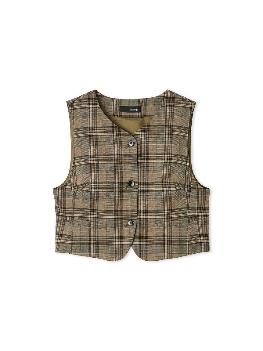 styling/「【セットアップ対応】ラウンドネックスーツベスト」|ダウンベスト・ベスト|CHECK