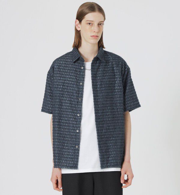  「シアーシャギージオメトリックハーフスリーブシャツ」|シャツ・ブラウス|ブルー