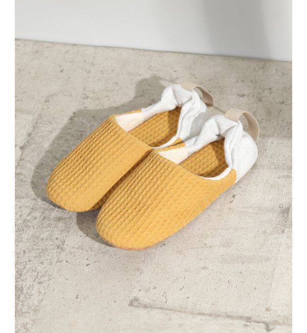 TOKYO DESIGN CHANNEL「YORI ワッフルかかとリボンバブーシュ M」|ルームシューズ|イエロー