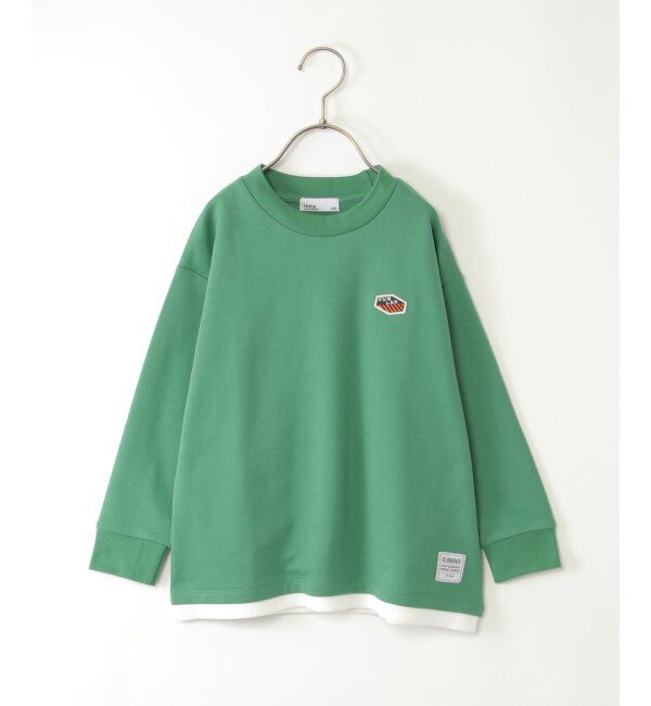 ikka kids「ミニ裏毛ワッペン裾レイヤープルオーバー（120~160cm）」|Tシャツ・カットソー|グリーン