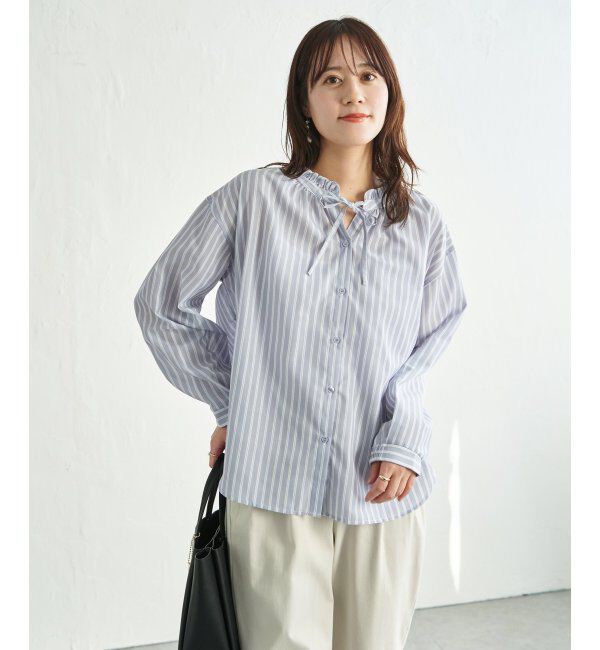 ikka「襟フリルリボン2WAYブラウス」|シャツ・ブラウス|ブルー