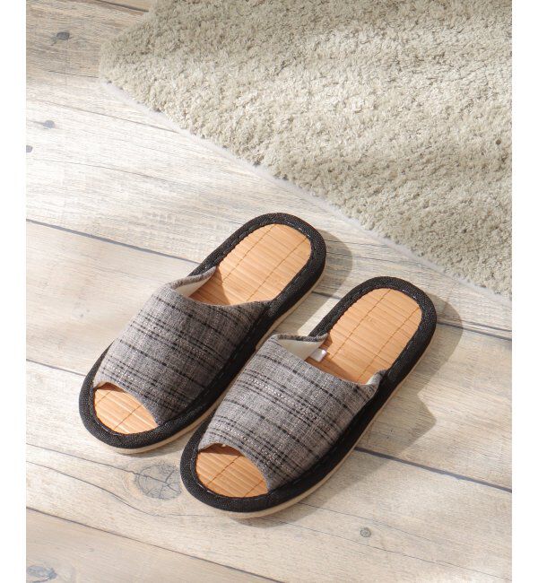 Lbc with Life「茶竹チェック柄スリッパ」|ルームシューズ|ブラック