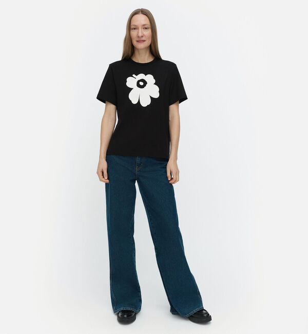 Marimekko「Erna Unikko Placement Tシャツ」|Tシャツ・カットソー|ﾌﾞﾗｯｸ&times;ｵﾌﾎﾜｲﾄ