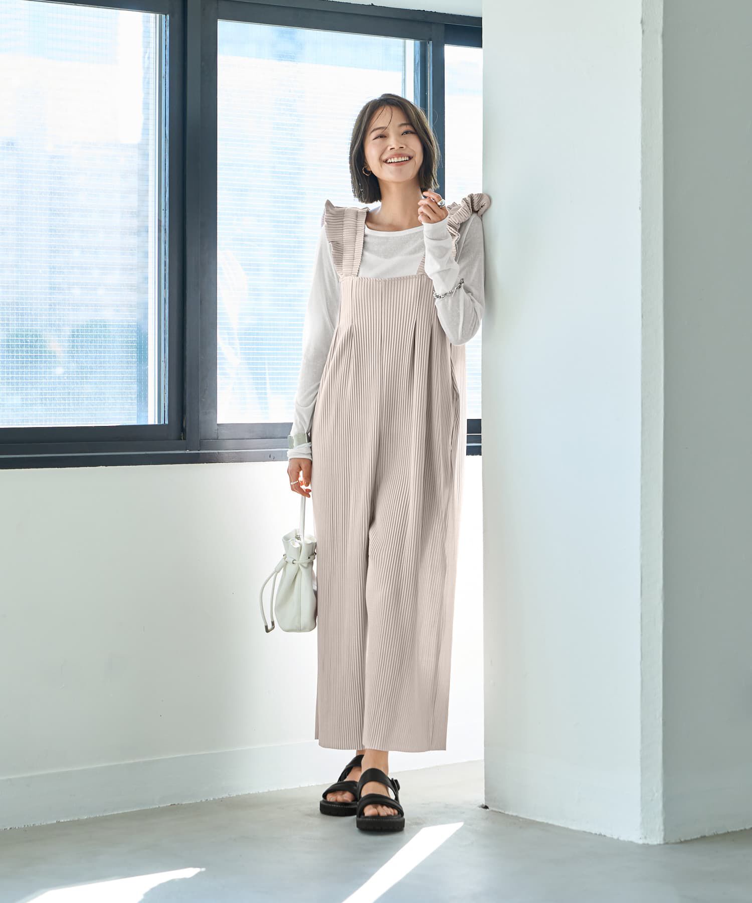 STYLE DELI「プリーツ加工フリルストラップサロペット」|オールインワン|
