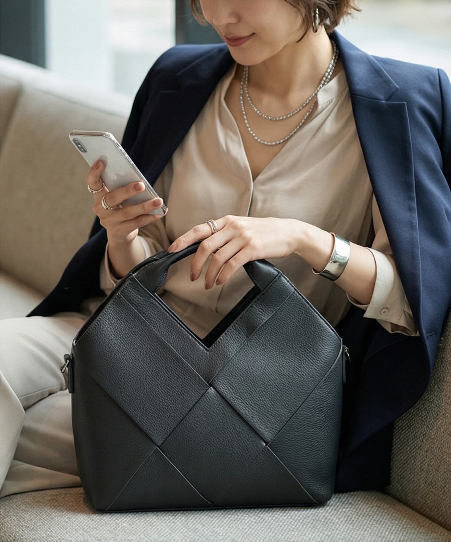 STYLE DELI「【DELI by】リアルレザー編み込み・2WAYワンハンドルバッグ」|ショルダー・メッセンジャー|ブラック