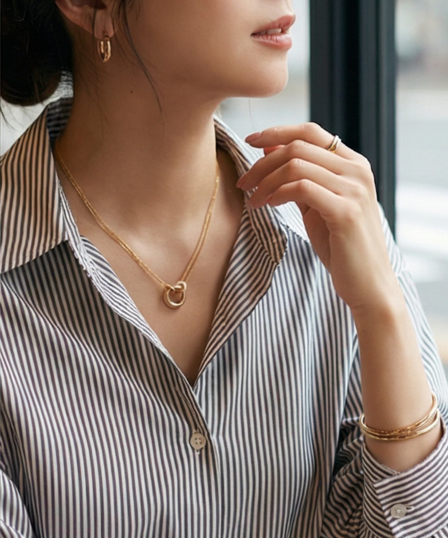 STYLE DELI「【DELI by】ダブルリングモチーフステンレスネックレス」|ネックレス|