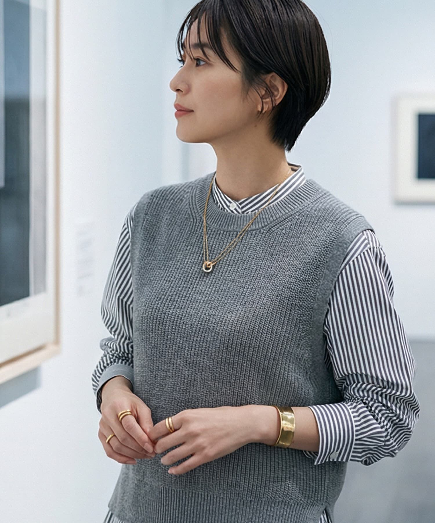 STYLE DELI「【DELI by】ダブルリングモチーフステンレスネックレス」|ネックレス|